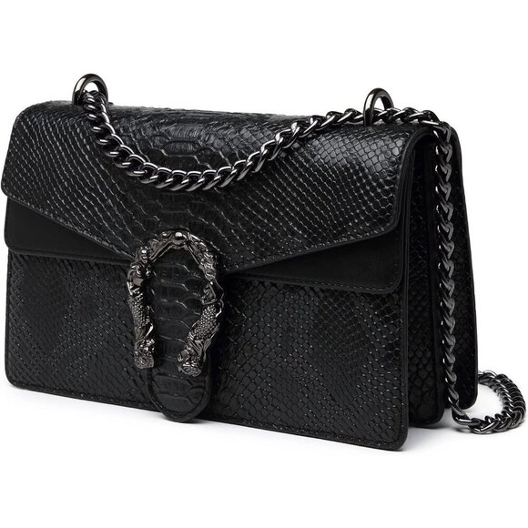 Snake Print Crossbody Bag for Women, Leather Clutch with Chain, Evening Purse - Picture 1 of 7